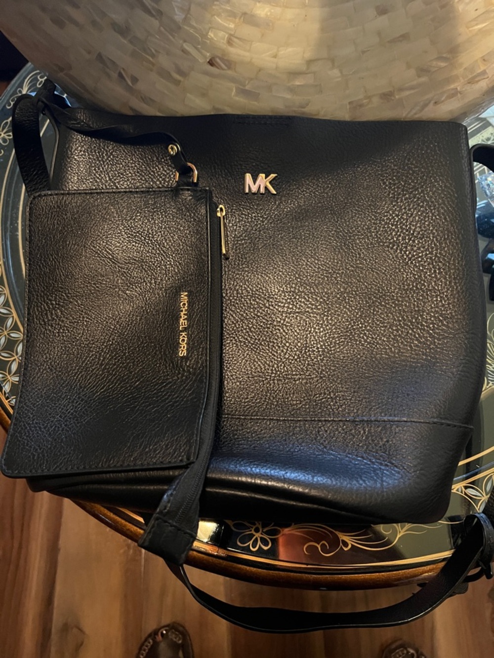 Michael Kors Black Pebbled Leather Crossbody with Wristlet